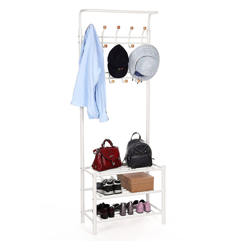 Steel Freestanding 18 - Hook Coat Rack, White