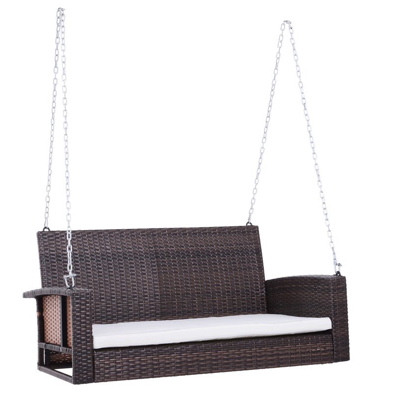 Deux bancs de balançoire suspendus, d'une capacité de 550 lb, blanc crème avec coussins de chaise d'extérieur, tissés à la main, blanc
