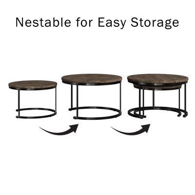 Lavish Home 2-Piece Round Coffee Table Set - Nesting Tables, Gray-Brown