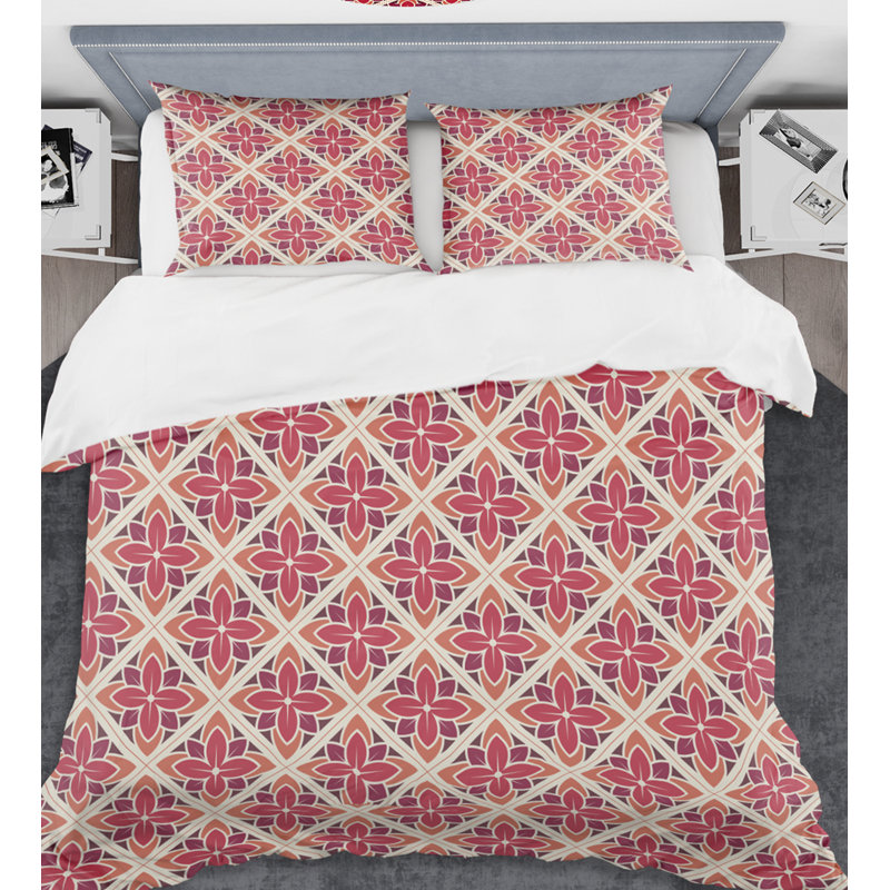 Ensemble de housse de couette à fleurs mid-century rétro, Housse de couette très grand + 2 taies décoratives