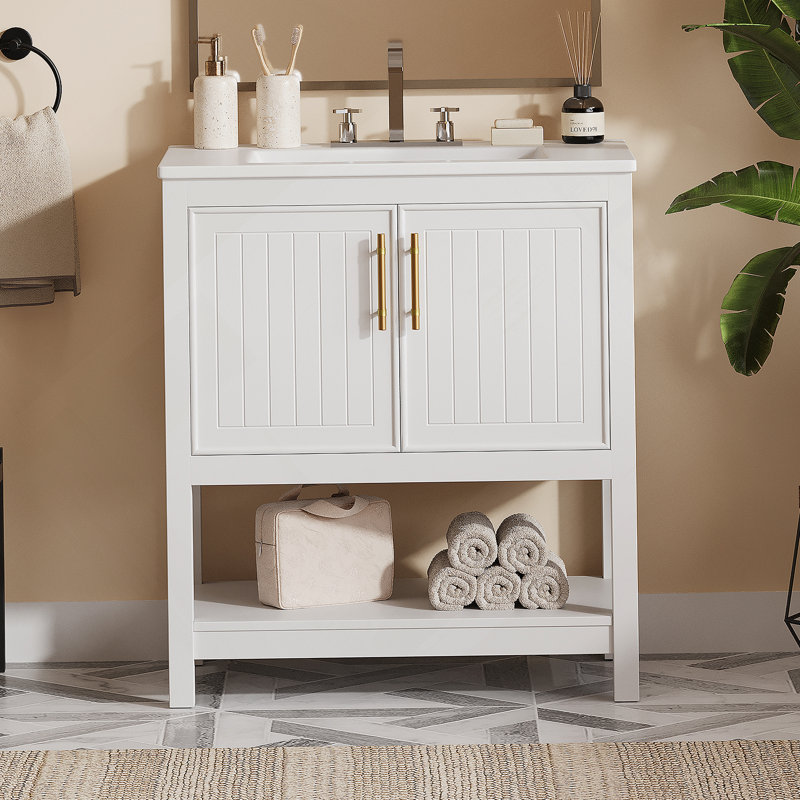 Meuble-lavabo blanc 30 po avec lavabo en céramique, Blanc