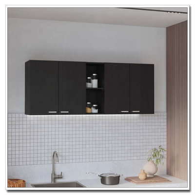 Menlo 59-inch Four Swing Doors Wall Cabinet Black Wengue