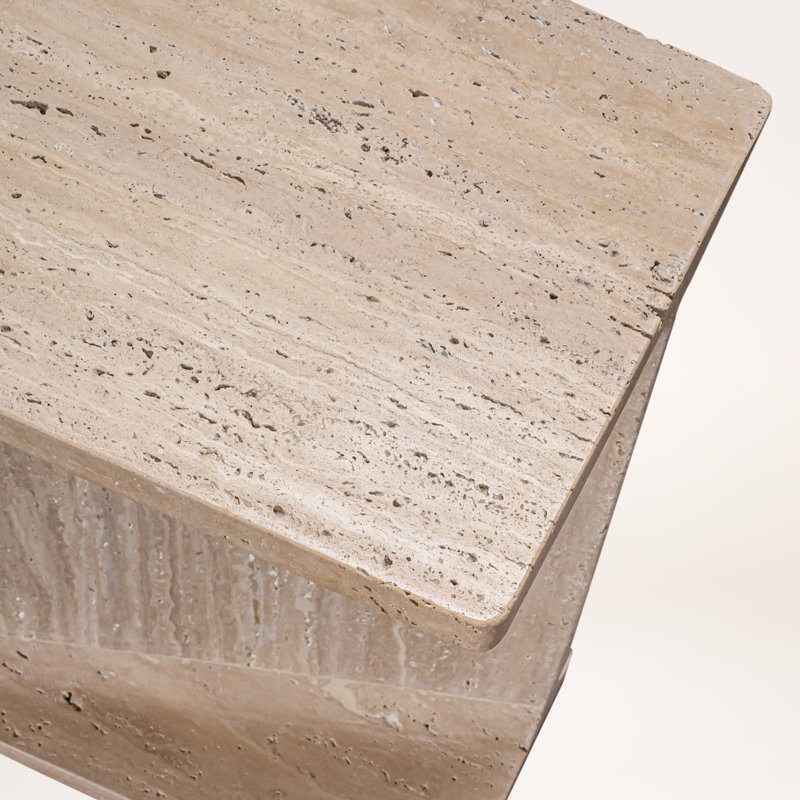 Table de bout à piédestal en marbre beige 22 po