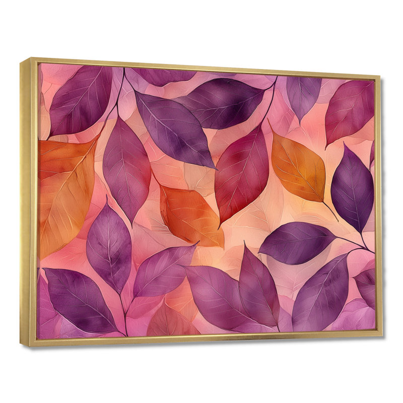 Coucher de soleil sur les feuilles III - feuilles, art mural, H 12 po x l 20 po, Picture Framed, Doré