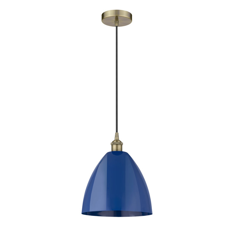 Luminaire suspendu conique 1 lumière, Laiton antique, Bleu, H 14,75 po x l 12 po x P 12 po