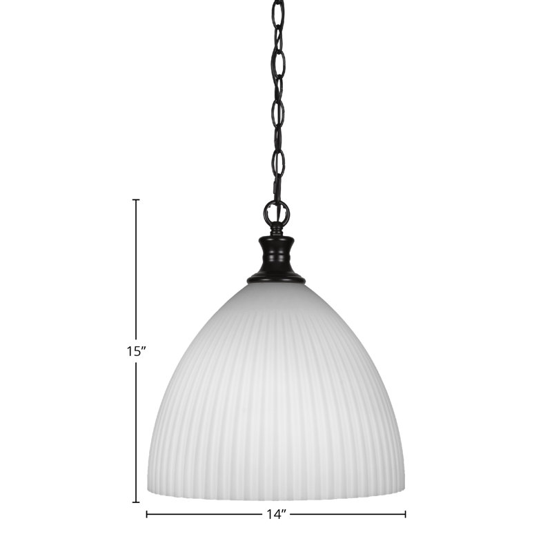 Luminaire suspendu suspendu Chestle avec verre opale givré 14 po, Noir mat