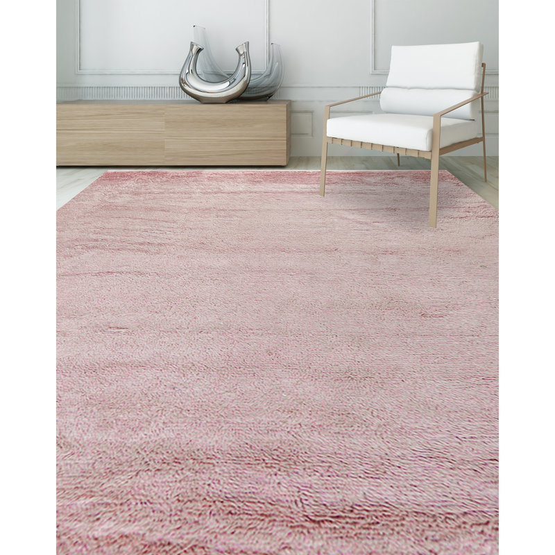Wool Area Rug in Pink, Rectangle 8' x 10'