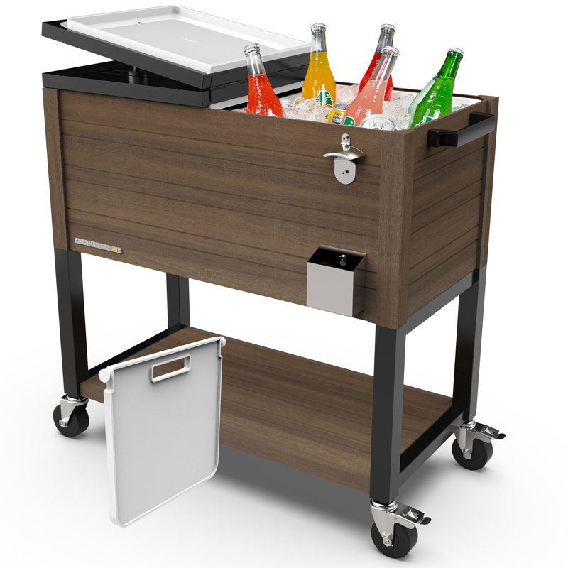 Glacière pour terrasse à roulettes 80 qt Permasteel, Brun, Avec cloison