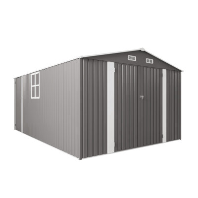 10 Ft. W X 14 Ft. D Outdoor Metal Storage Shed, Durable Garden Shed With 3 Lockable Doors And Window For Backyard, Patio, And Lawn (Grey) (140 Sq. Ft.)
