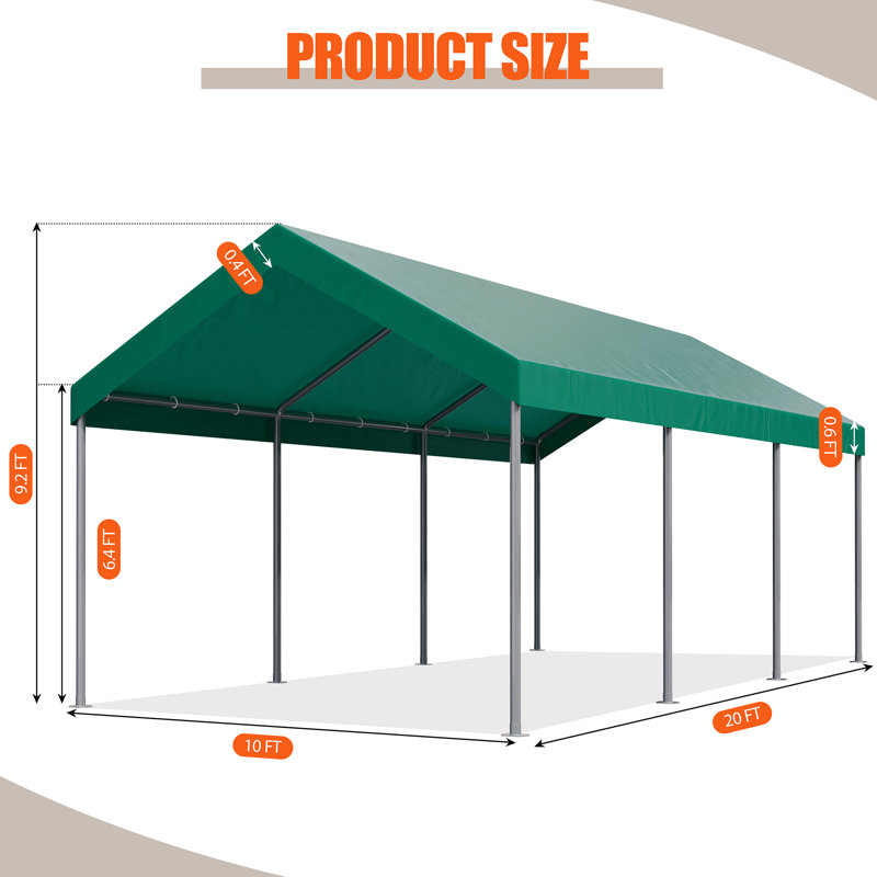 10 pi. L 20 pi. D Garage portatif robuste, Vert