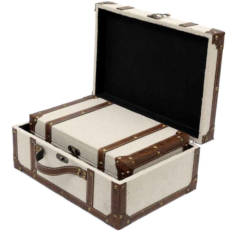 Ensemble de 2 coffres décoratifs en lin recouverts de tissu de valise rétro
