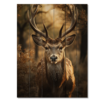 «Brown Deer Portrait Vibrant I», reproduction sur bois naturel