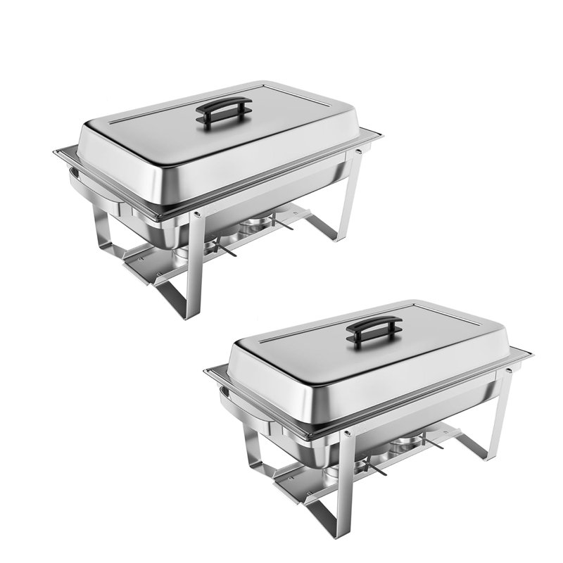 2-Pack 8QT/7.6L Rectangle Chafing Dishes Set Food Warmers with Lids & Holder