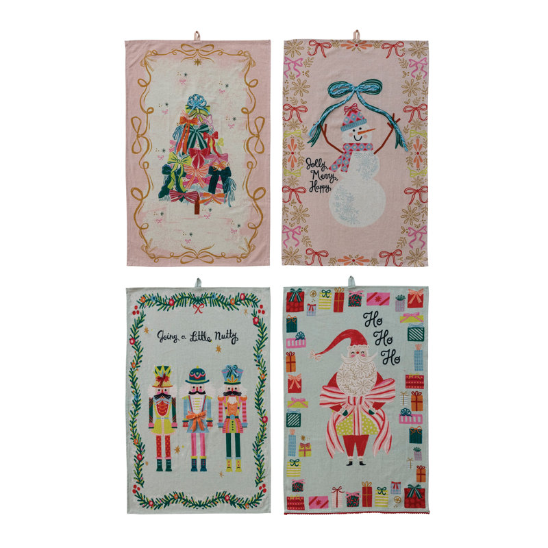 Torchon en coton et lin avec image et dicton des Fêtes