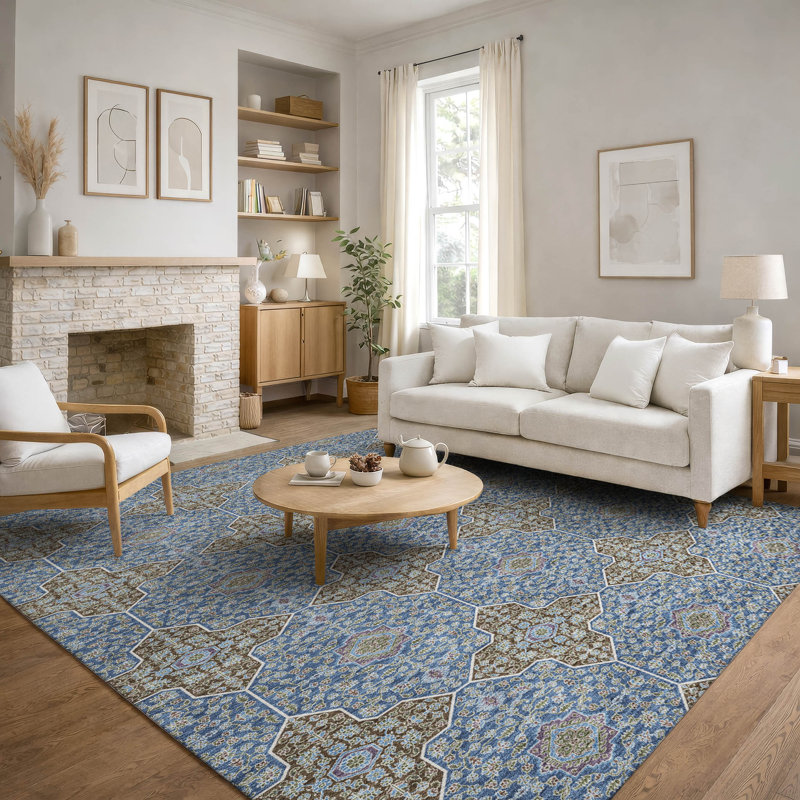 Premium Machine Washable Mayfield AMF2410 Oriental Rug, Navy, 9' x 12'
