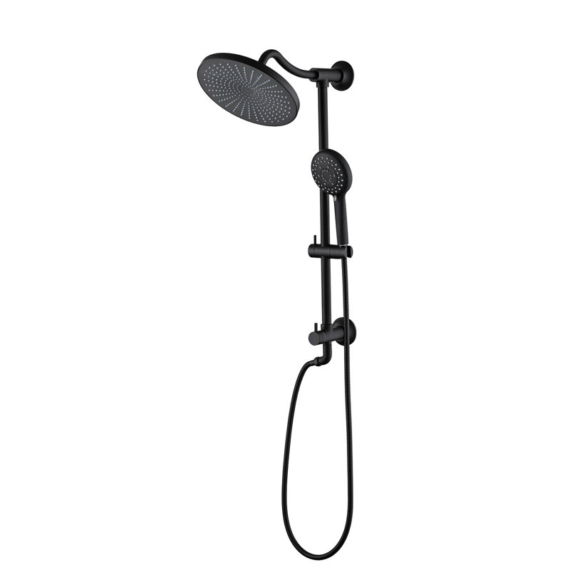 5-Setting Handheld Shower - Matte Black Dual Head Wall Mounted 1.8 Gpm 3 Spray Patterns Corrosion & Scratch Adjustable Joint System 5 Settings Holes Diverter Valve Hand Slide Bar Swivel Spout Hose
