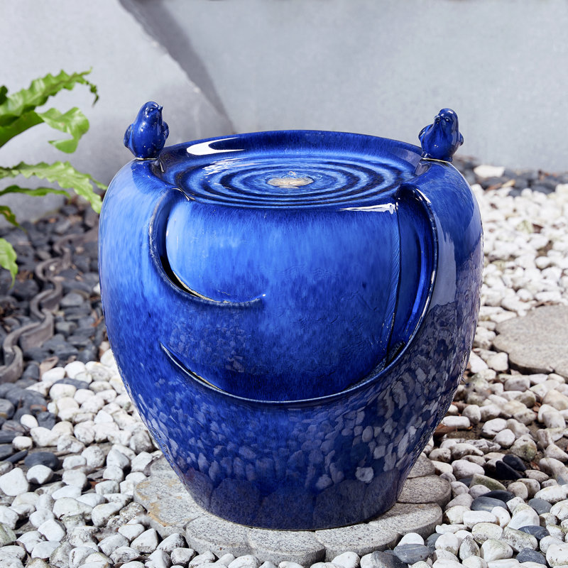 Jaicion Weather Resistant Sculptural Fountain with Light, Blue