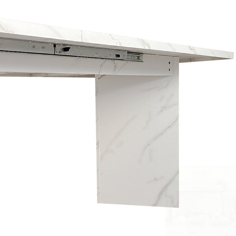 Extendable Faux Marble Dining Table for 6-10, Modern Rectangular Expanding Kitchen and Conference Table