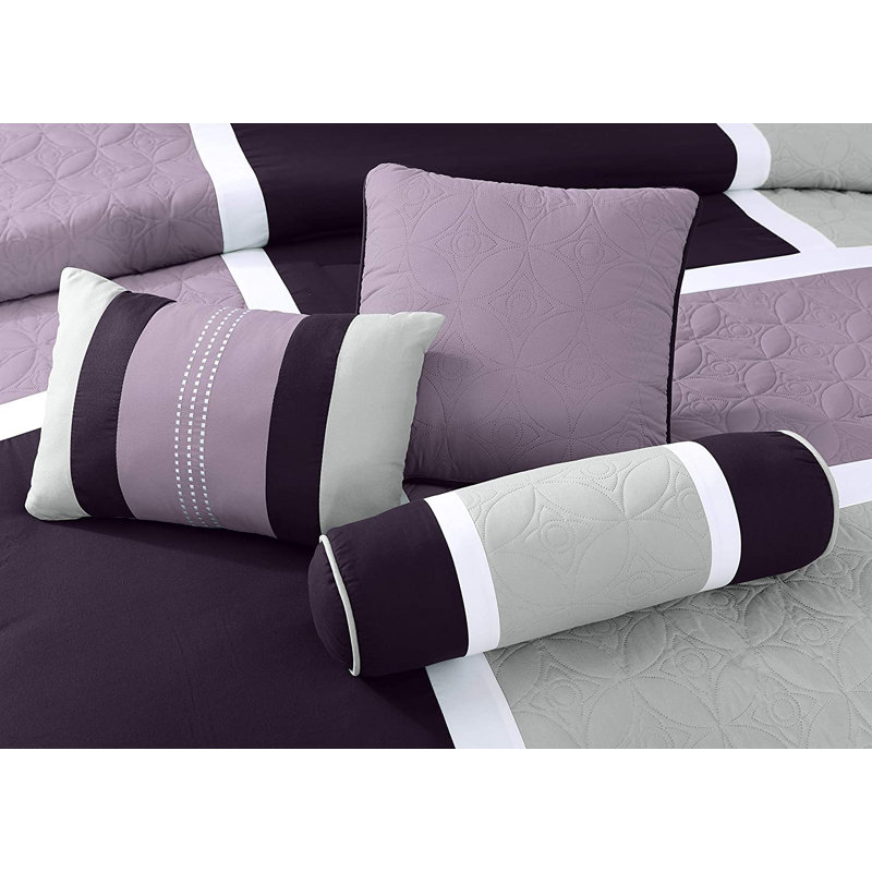Upland Patchwork 7 Piece Comforter Set, California King Comforter + 6 Additional Pieces, Lavender