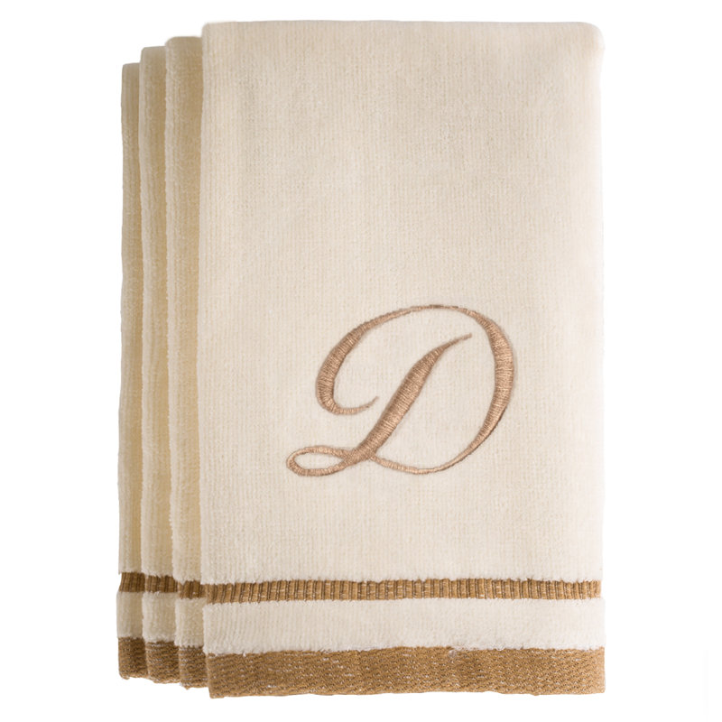Ensemble de serviettes 4 pièces monogrammées 100% coton, D, Ivoire