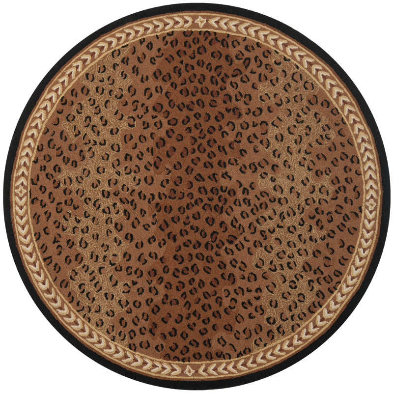 Altman Hand Hooked Wool Animal Print Rug, Round 8'