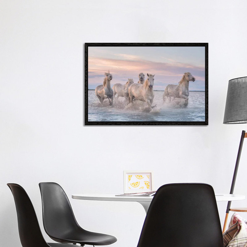 White Angels Of Camargue XXXI by Daniel Kordan - Print on Canvas, 101.6 cm H x 66.04 cm W, Black Framed