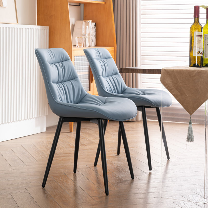 Emsley Faux Leather Upholstered Dining Chair Armless Side Chair with Metal Legs, Blue