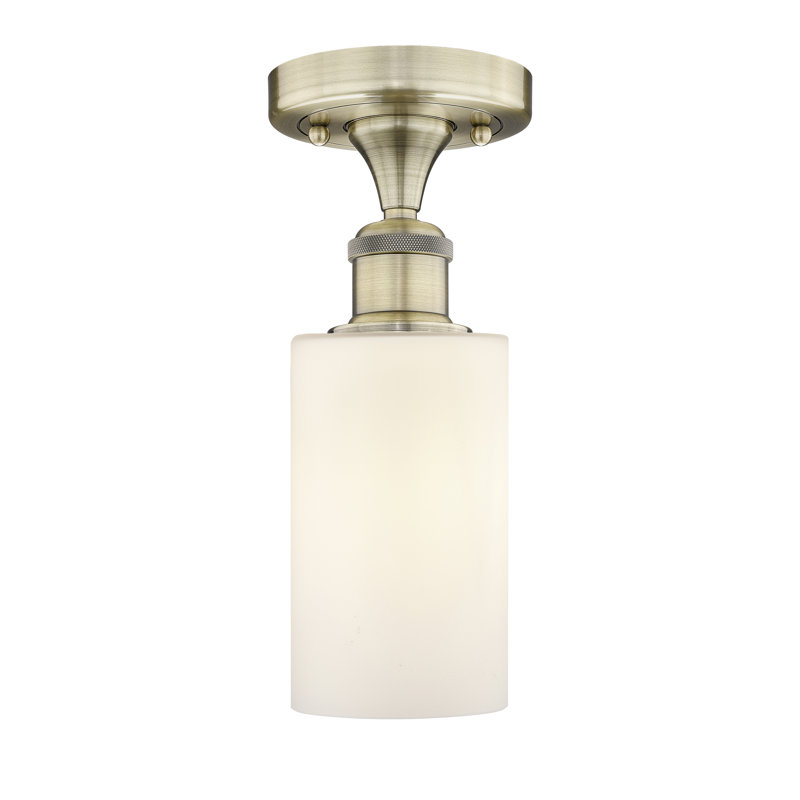 Broadoaks Glass Semi Flush Mount, Antique Brass, Matte White