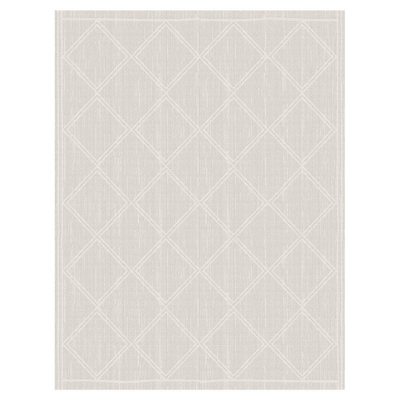 Tapis ivoire beige crème à motif géométrique boho, Rectangle 9 pi x 12 pi