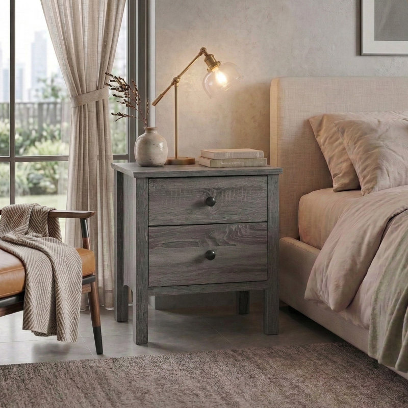 Table de chevet moderne avec 2 tiroirs, rangement pour table de chevet, Gris