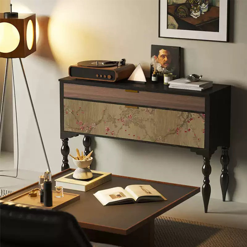 Classical Creative Console Table with Drawers, Black
