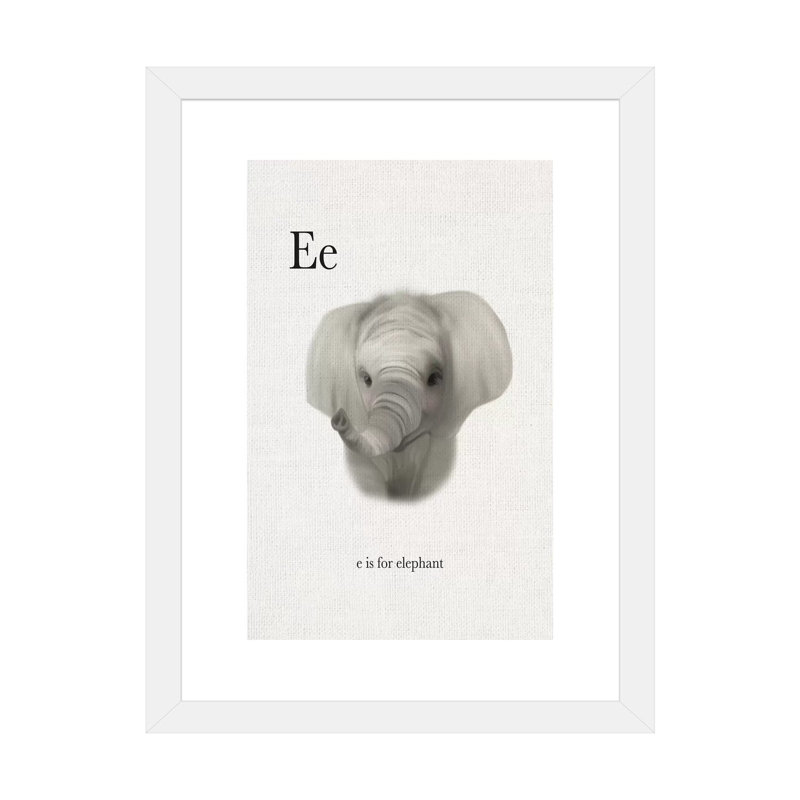 Décoration murale pour enfants «E Is For Elephant», H 24 po x l 16 po x P 1 po, Papier encadré blanc