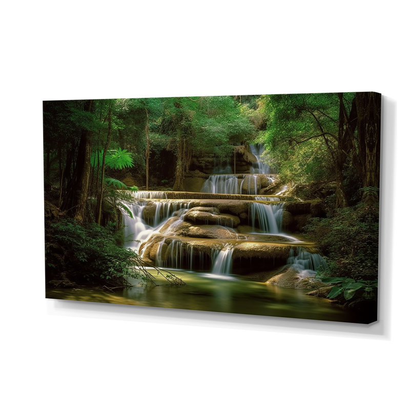 «Waterfall In Dense Forest I - Landscape Mountains», reproduction d'art sur toile
