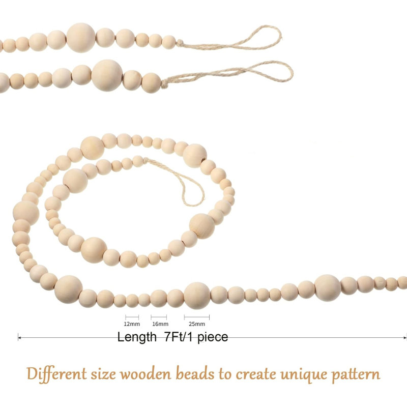 4 PCS 78,74 pouces de long guirlande de perles en bois de Noël, guirlande en bois créative pour la Saint-Valentin