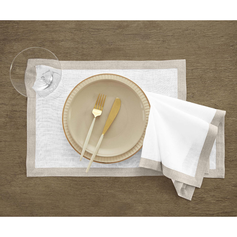 Classic - 100% Pure Linen Dinner Napkins, Blush Pink/White