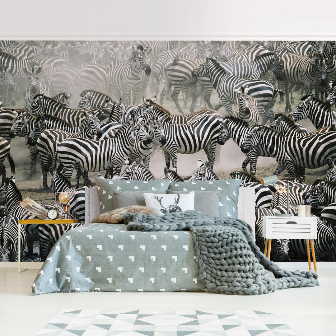 Herd of Zebras 2.55m x 3.84m Textured Matte Peel & Stick Wall Mural