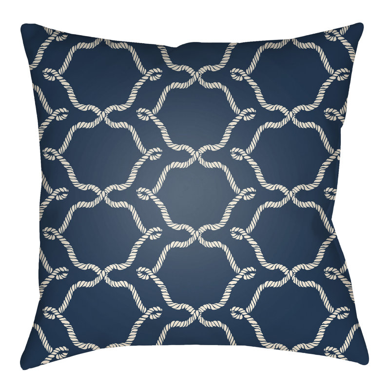Litchfield Conway Geometric Outdoor Reversible Throw Pillow, 18" H x 18" W, Navy Blue/Ivory