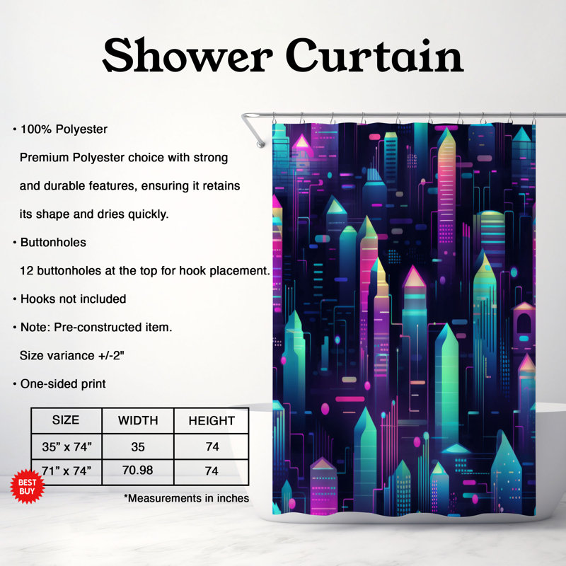 Bright Bright - Rideau de douche Premium, H 74 po x l 71 po