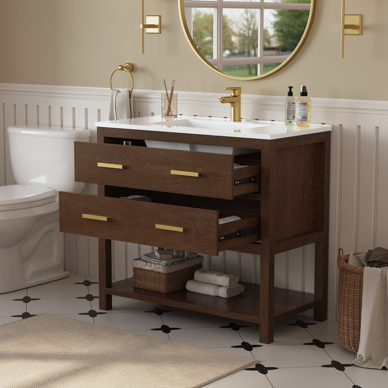 Ahart Freestanding Bathroom Vanity With Smart Storage & Solid Surface Composite Top, 37"