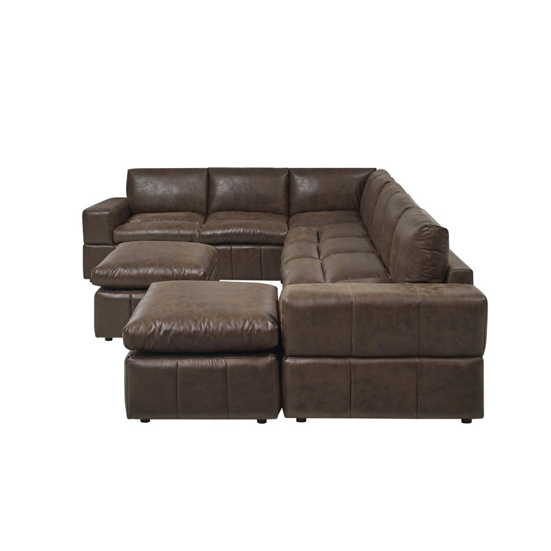 Canapé modulaire de coin avec repose-pieds Sphira, Similicuir brun foncé