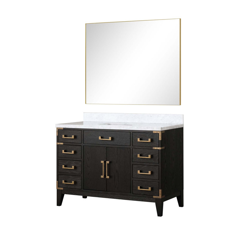 Meuble-lavabo simple avec miroir et plateau en marbre de Carrare