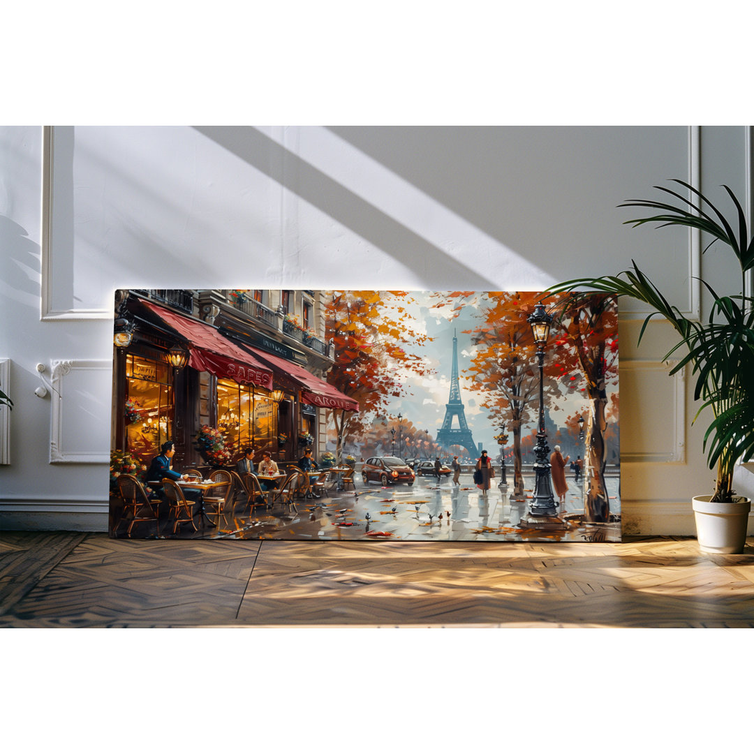 Bilder auf Leinwand 120x60cm Paris Eiffelturm Café Herbst Kunstvoll Frankreich