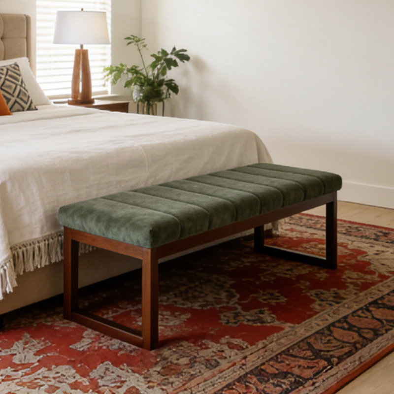 53'' Wide Upholstered Bench With Wood Legs, Green