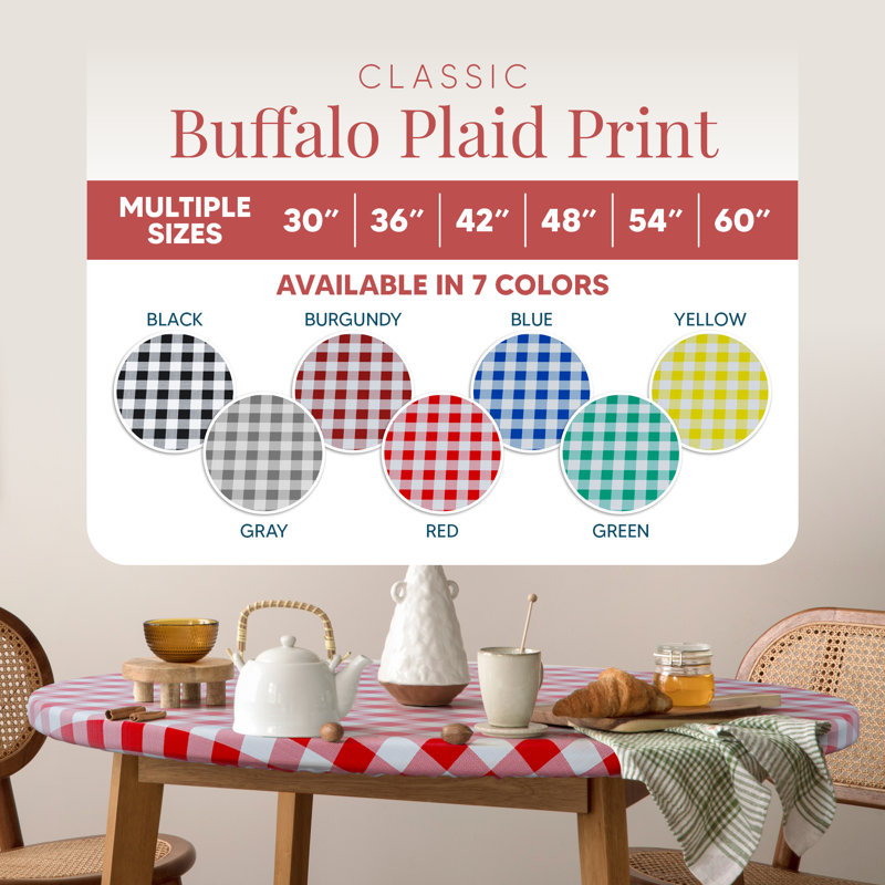 Tablecloth Of Polyester- Fitted With Elastic, Water Proof, Washable, Fits For Table, Checked Design By Sorfey., 48" Round