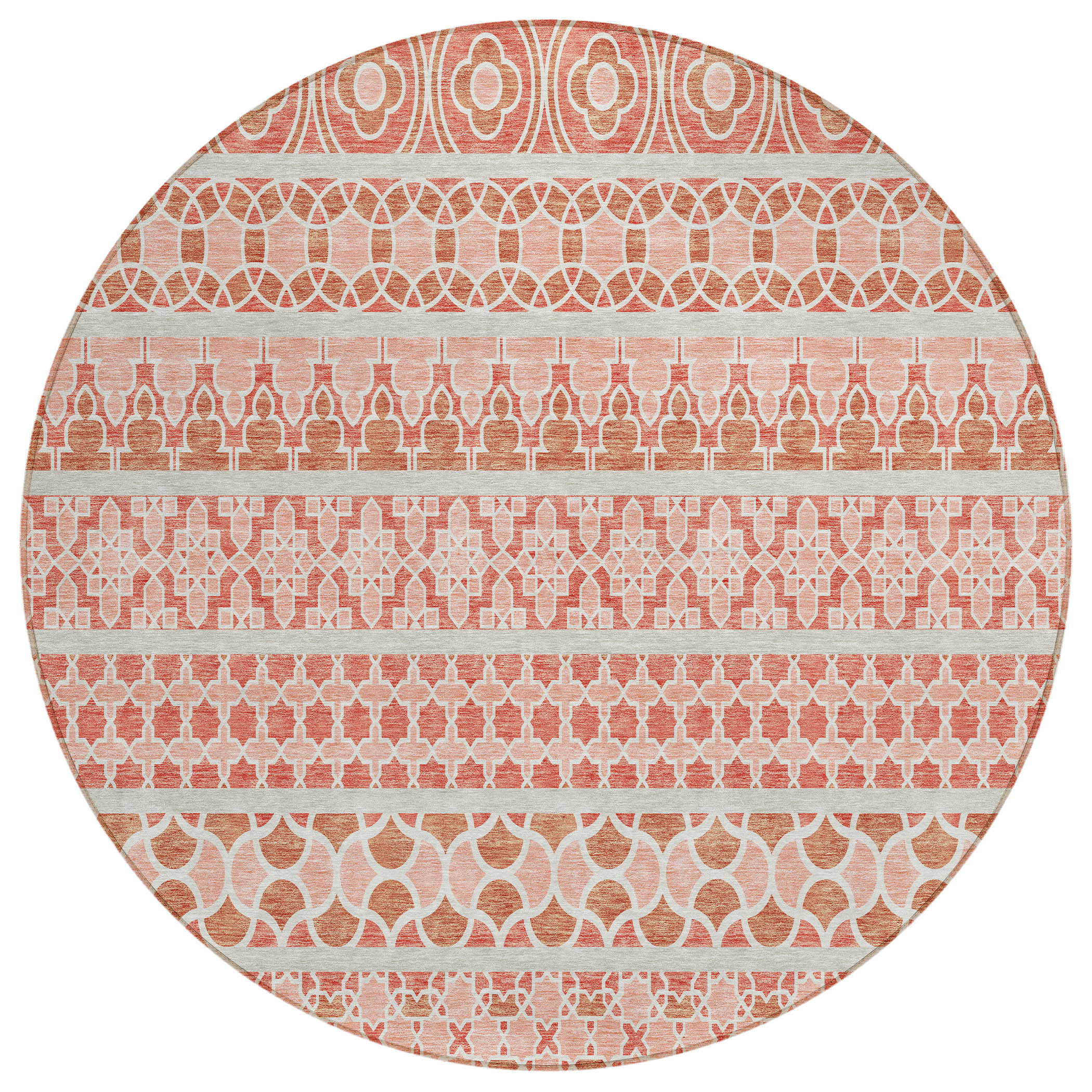 HomeRoots 8' Salmon Beige Round Quatrefoil Washable Indoor Outdoor Area ...