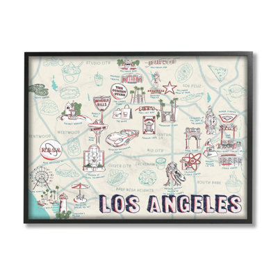 «Los Angeles California City Landmark Map Famous Destinations» par Ziwei Li, reproduction d'art textuel
