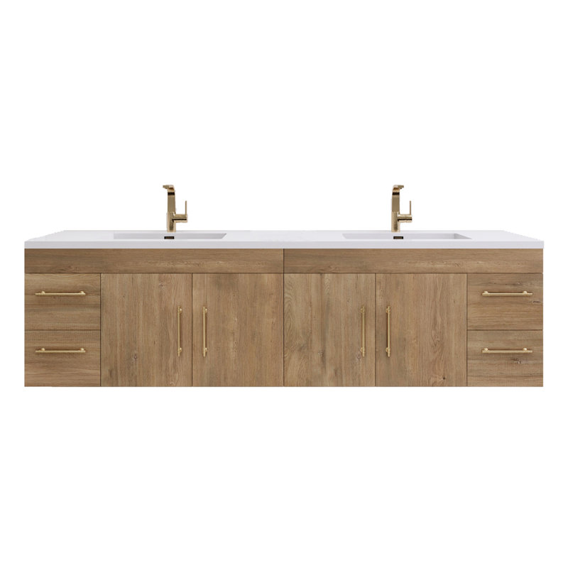 Ensemble de meuble-lavabo double 84 po Tihanna, Teck chêne