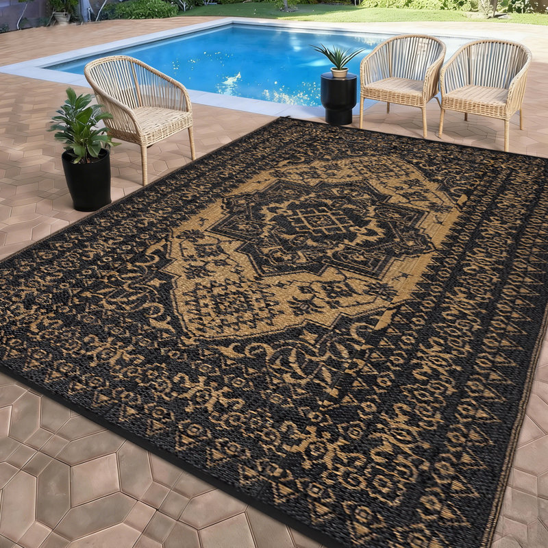 Outdoor Rug Waterproof Reversible Rug Plastic Straw Rug, Foldable Lightweight Camping Rug with Storage Rug, 4 Stakes, UV Resistant Patio Rug, Outdoor Carpet for Backyard Garden