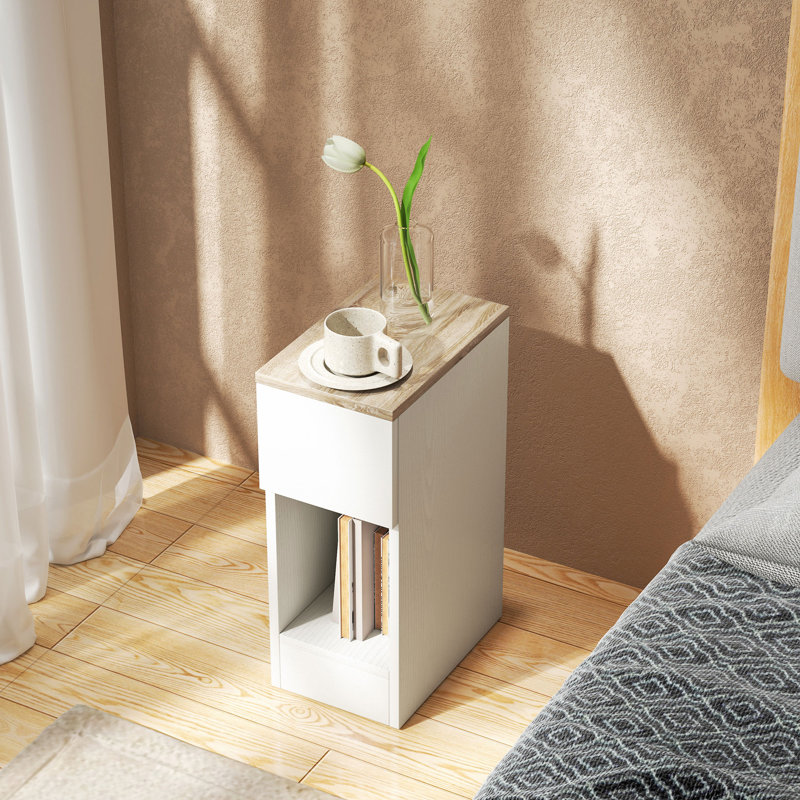 Scotto 20cm W Manufactured Wood Bedside Table, White