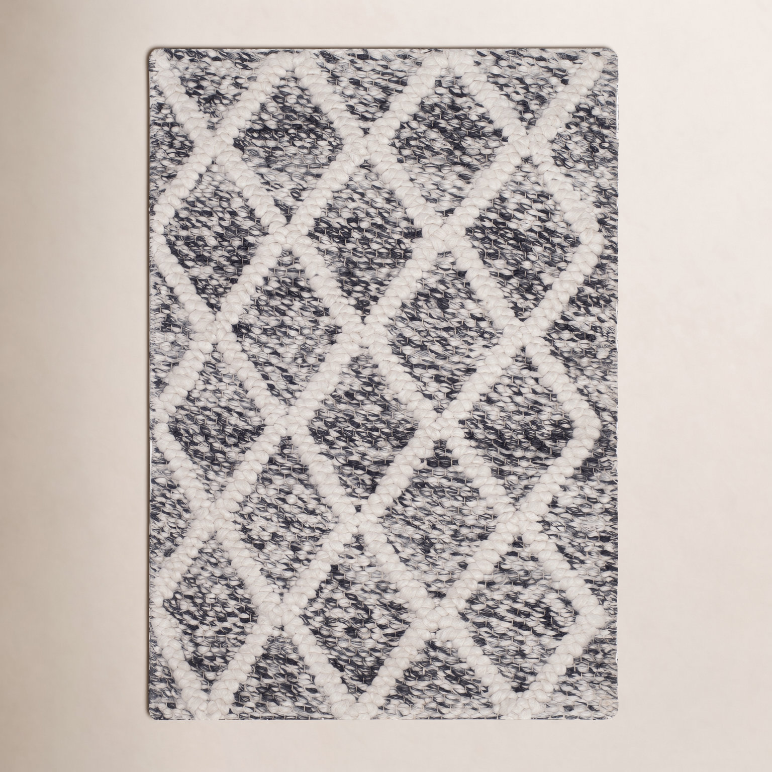 Russo Ivory Black Hand-Woven Geometric Rug, Rectangle 8' x 10'